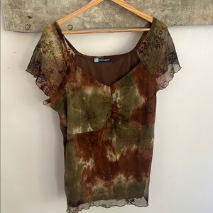 Penningtons Sheer Floral Top in Brown and Green